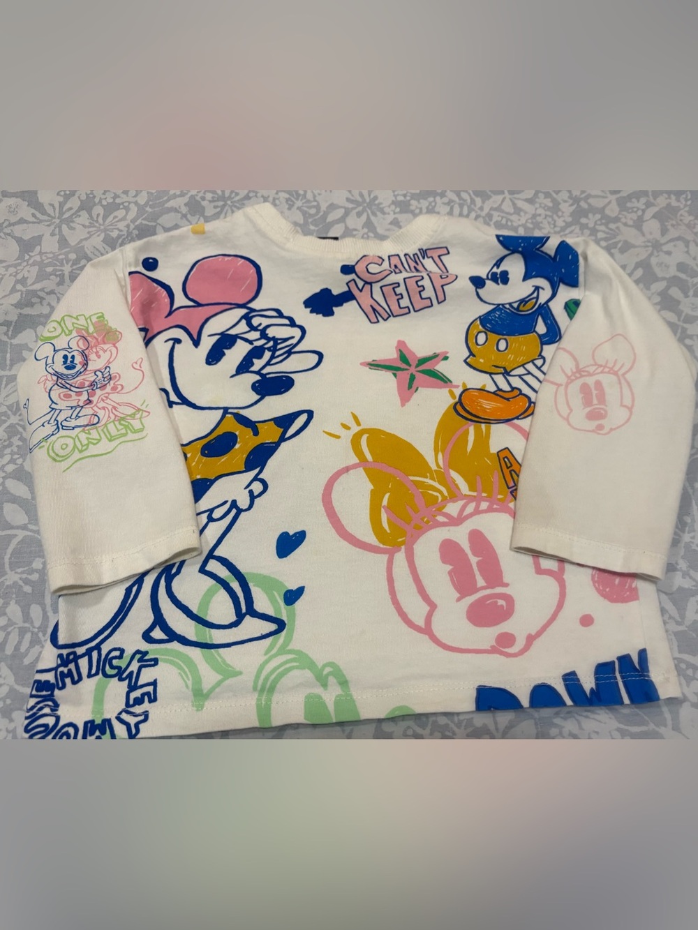 Zara & Disney Kids Minnie & Mickey Graphic 3/4 Sleeve Shirt, Size 2 - 3